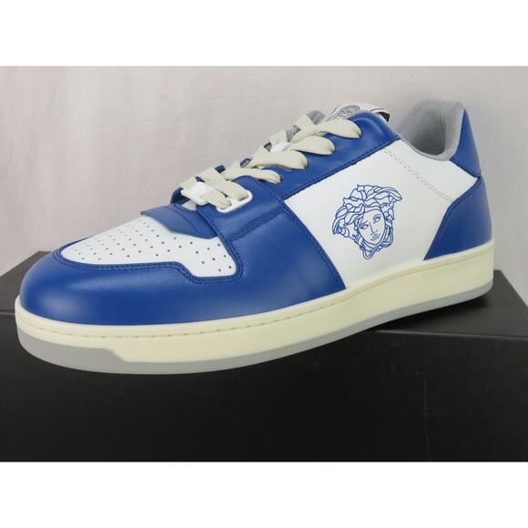 Versace Men NIB VERSACE BLUE WHITE LEATHER MEDUSA HEAD LOW TOP SNEAKERS US 11 EUR 44 ITALY